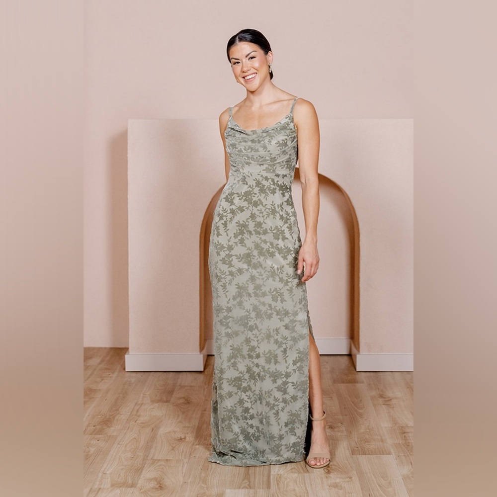 Revelry Skye Floral Burnout Velvet Dress Sz 14 Maxi Silver Sage Green Formal 14